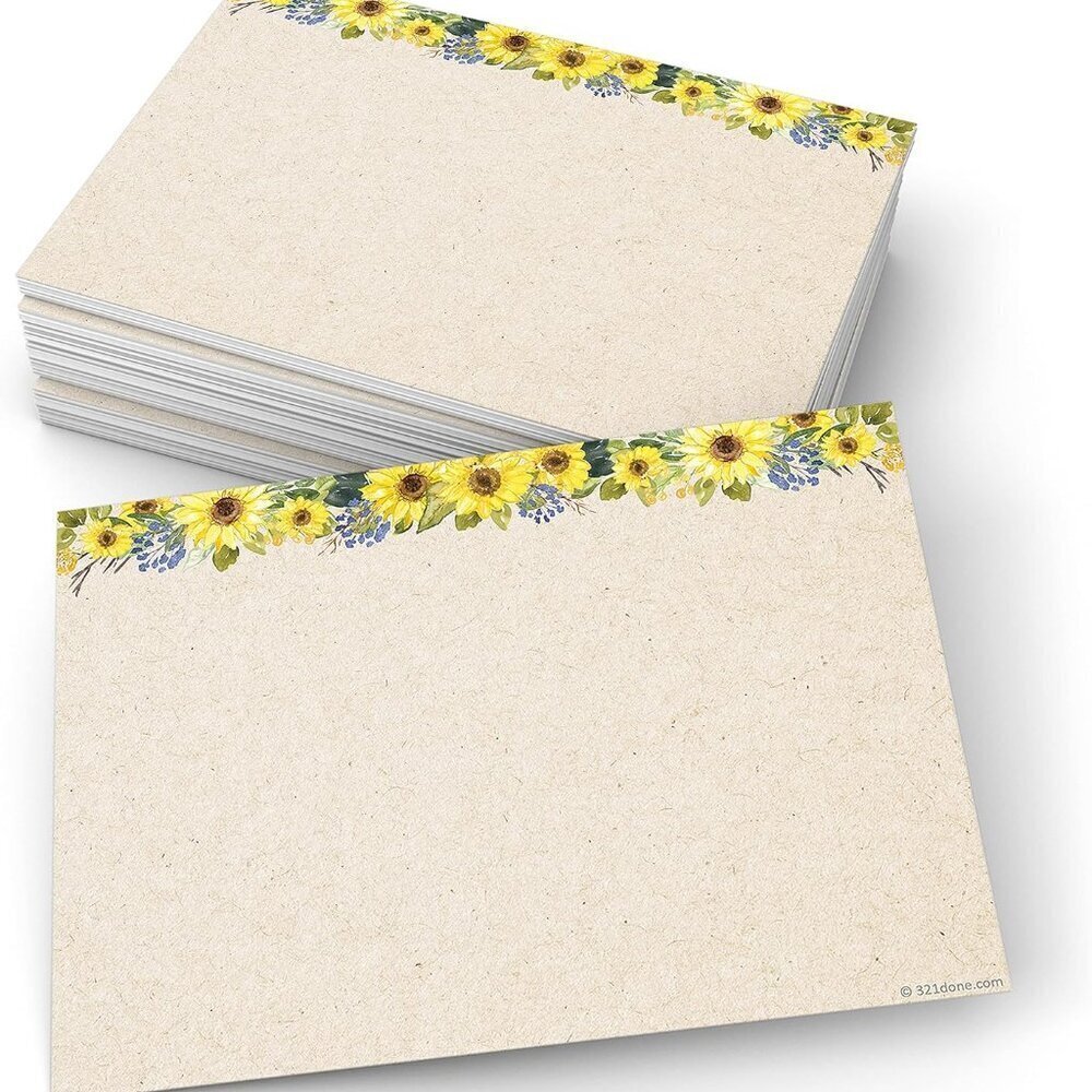 Kraft Sunflower Index Cards 5x7 Set of 50 Blank